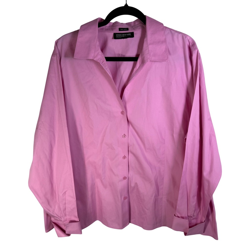 Jones New York Platinum Pink Non-Iron Cotton Button Down Shirt Women 22W